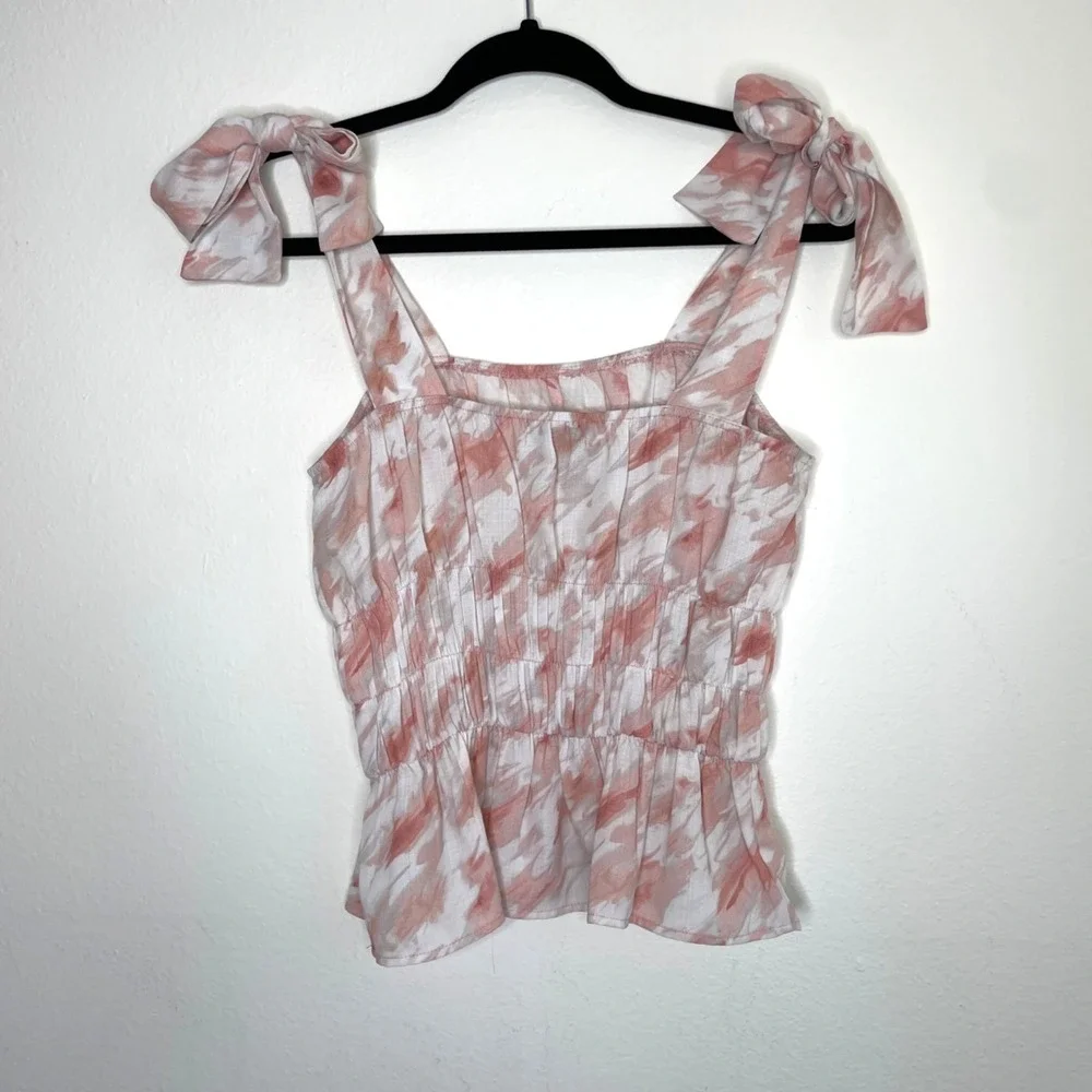 Paper Crane Pink & White Smocked Sleeveless Top With Tie Straps Womens Size M - Picture 7 of 9